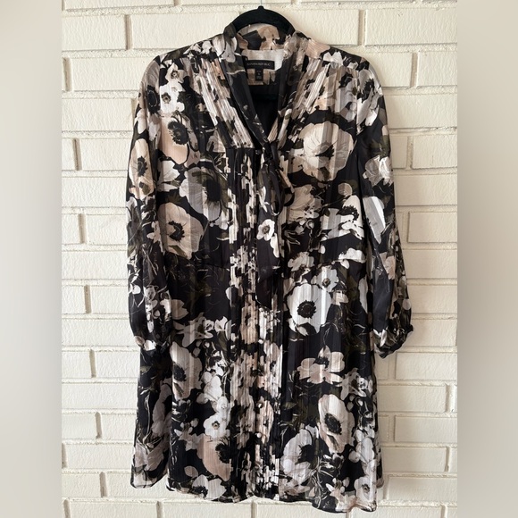 Banana Republic Black and Cream Floral Dress | Petite Small - Picture 1 of 4